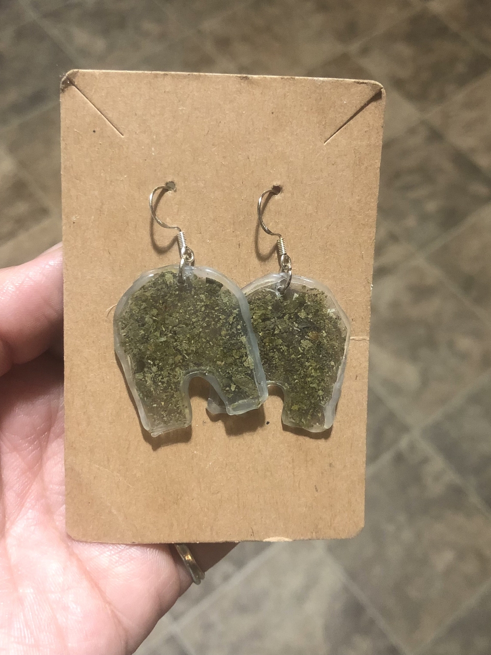 Handmade Recycled Plastic Green Earrings Dry Pressed Flowers